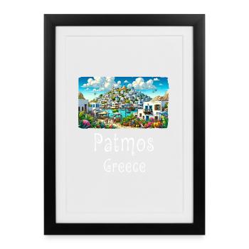 Patmos, Grèce, île de vacances, plage - Affiche encadrée (27 × 37 cm) - noir - Devant