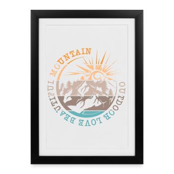 retro nature mountains landscape vintage hiking logo - Framed poster (27 × 37 cm) - black - Front
