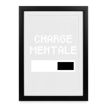 Charge Mentale - Batterie Femme Message Féministe - Affiche encadrée (27 × 37 cm) - noir - Devant
