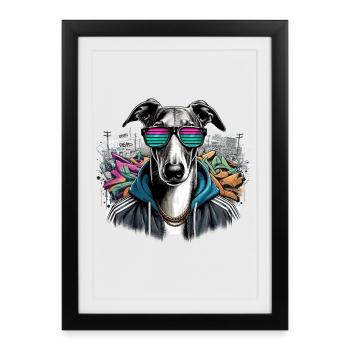 Greyhound chien lunettes de soleil Graffiti cadeau - Affiche encadrée (27 × 37 cm) - noir - Devant