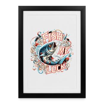 Pêchez-moi un cadeau de pêche porte-bonheur - Affiche encadrée (27 × 37 cm) - noir - Devant