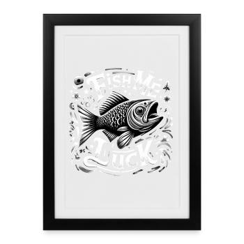 Pêchez-moi un cadeau de pêche porte-bonheur - Affiche encadrée (27 × 37 cm) - noir - Devant