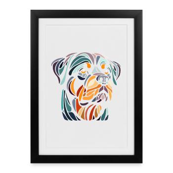 tete chien rottweiler géometrie polygone art - Affiche encadrée (27 × 37 cm) - noir - Devant