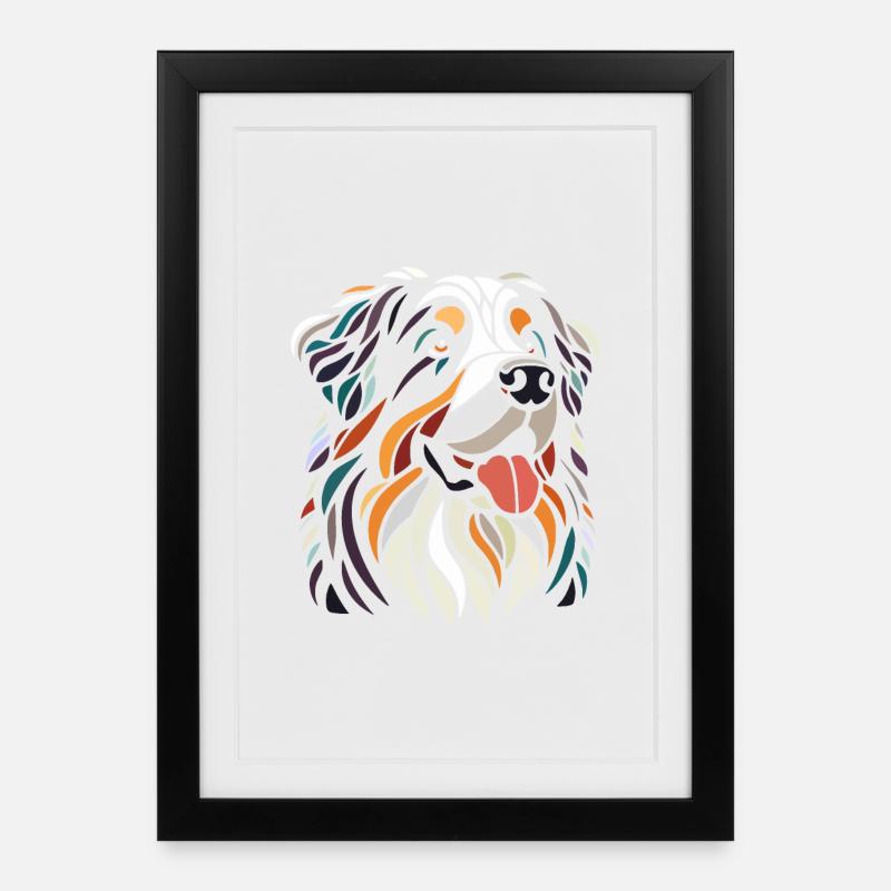 Tête de chien bouvier bernois multicolore art géom - Affiche encadrée (27 × 37 cm) - noir