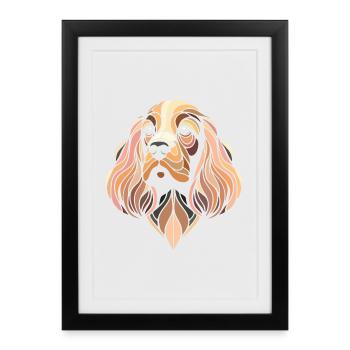 Tete de chien cocker art géométrique polygone art - Affiche encadrée (27 × 37 cm) - noir - Devant