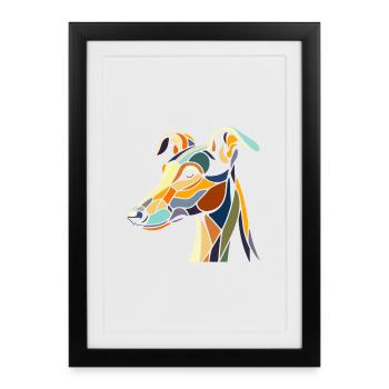 Tête de lévrier en style art géométrique, polygone - Affiche encadrée (27 × 37 cm) - noir - Devant