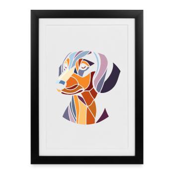 Tête chien teckel, art géométrique, polygone - Affiche encadrée (27 × 37 cm) - noir - Devant