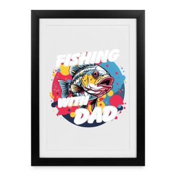 Pêche avec papa avec un design de poisson coloré - Affiche encadrée (27 × 37 cm) - noir - Devant