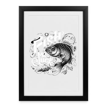 Fish Me Lucky Fishing cadeau - Affiche encadrée (27 × 37 cm) - noir - Devant