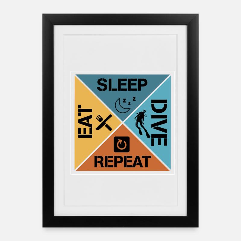 Eat sleep dive repeat - Gerahmtes Poster (27 × 37 cm) - Schwarz
