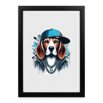 Cadeau Cappy pour chien Beagle Gangsta - Affiche encadrée (27 × 37 cm) - noir - Devant