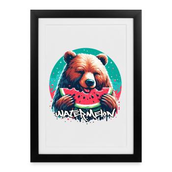 Wassermelone Bär lecker Geschenk - Gerahmtes Poster (27 × 37 cm) - Schwarz - Vorne