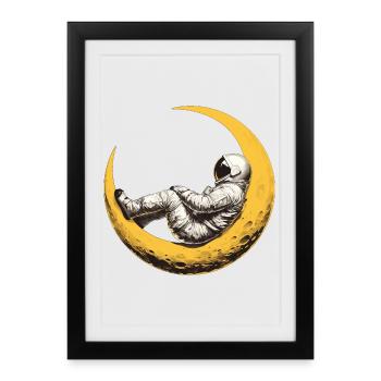 Un astronaute sur un croissant de Lune - Affiche encadrée (27 × 37 cm) - noir - Devant