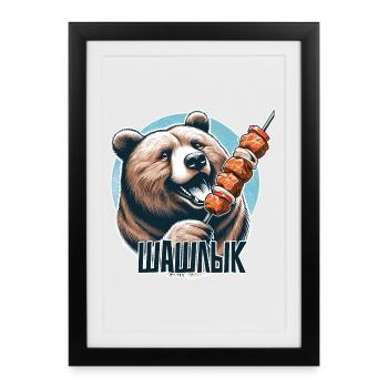 Brochette de viande Shashlik ours cadeau russe - Affiche encadrée (27 × 37 cm) - noir - Devant