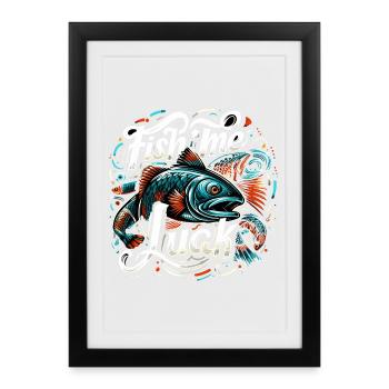 Fish Me Lucky Fishing cadeau - Affiche encadrée (27 × 37 cm) - noir - Devant