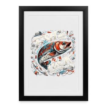 Fish Me Lucky Fishing cadeau - Affiche encadrée (27 × 37 cm) - noir - Devant