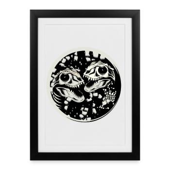 zwei Dinosaurier Schädel Tyrannosaurus Rex - Gerahmtes Poster (27 × 37 cm) - Schwarz - Vorne
