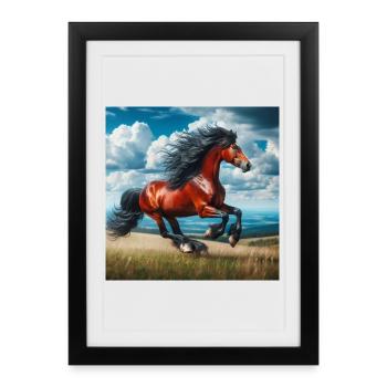 Cheval au galop - Affiche encadrée (27 × 37 cm) - noir - Devant