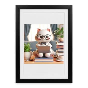 3D Computer Cat - Framed poster (27 × 37 cm) - black - Front