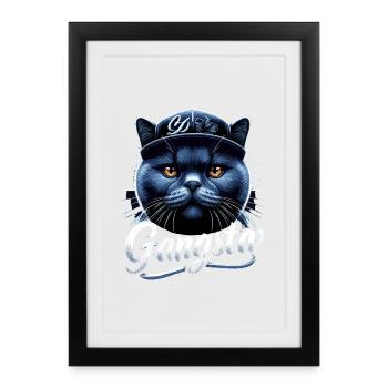 BKH British Shorthair Blue Cat Gangsta Gangster - Affiche encadrée (27 × 37 cm) - noir - Devant