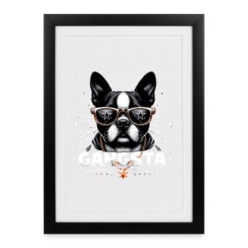 Boston Terrier Gangsta Gangster chien cadeau - Affiche encadrée (27 × 37 cm) - noir - Devant