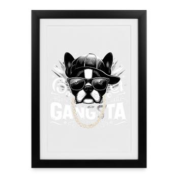 Boston Terrier Gangsta Gangster chien cadeau - Affiche encadrée (27 × 37 cm) - noir - Devant