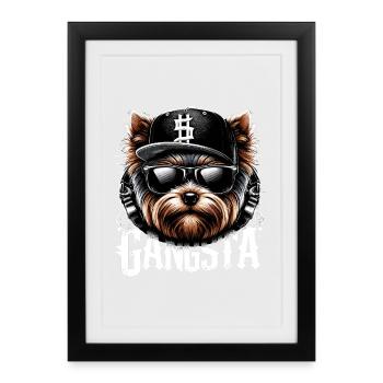 Yorkshire Terrier Yorkie Gangsta Gangster chien Ges - Affiche encadrée (27 × 37 cm) - noir - Devant
