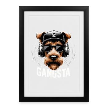Cadeau de chien irlandais Terrier Gangsta Gangster - Affiche encadrée (27 × 37 cm) - noir - Devant