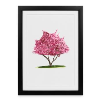 Pink Blossom Tree Watercolour - Framed poster (27 × 37 cm) - black - Front