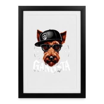 Cadeau de chien irlandais Terrier Gangsta Gangster - Affiche encadrée (27 × 37 cm) - noir - Devant