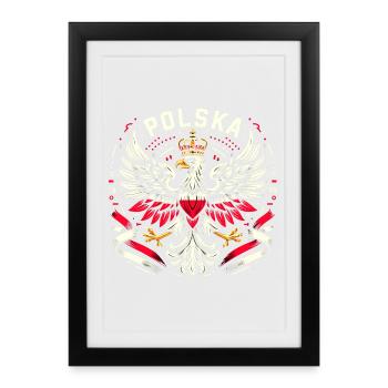 Polen Polska polnisch Wappen Adler Flagge Geschenk - Gerahmtes Poster (27 × 37 cm) - Schwarz - Vorne