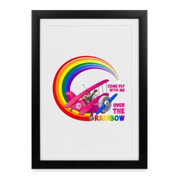 Voler avec moi au-dessus de l’arc-en-ciel - lgbt - Affiche encadrée (27 × 37 cm) - noir - Devant