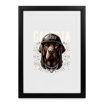 Cadeau de chien Gangsta Gangster Labrador brun - Affiche encadrée (27 × 37 cm) - noir - Devant