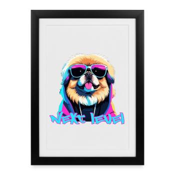 Pékinois Next Level Lion chien cadeau - Affiche encadrée (27 × 37 cm) - noir - Devant