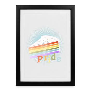 Morceau de gâteau arc-en-ciel aux couleurs pastel délicates - Affiche encadrée (27 × 37 cm) - noir - Devant