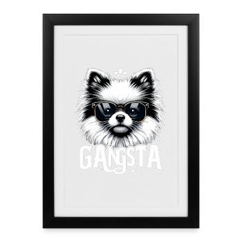 Petit cadeau de chien Spitz Gangsta Gangster - Affiche encadrée (27 × 37 cm) - noir - Devant