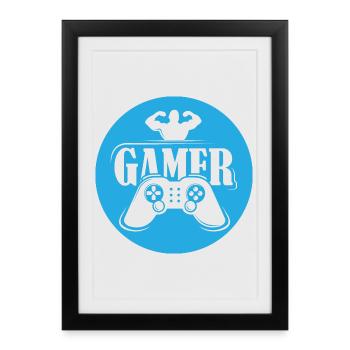 gamer fitness contrôleur icône logo jeu d’équipe - Affiche encadrée (27 × 37 cm) - noir - Devant
