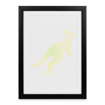kangourou motifs aborigènes, tribal - Affiche encadrée (27 × 37 cm) - noir - Devant