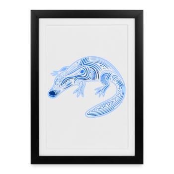 ornithorynque motifs aborigènes tribal bleu - Affiche encadrée (27 × 37 cm) - noir - Devant