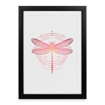 libellule motifs spirale, dégradé rose - Affiche encadrée (27 × 37 cm) - noir - Devant