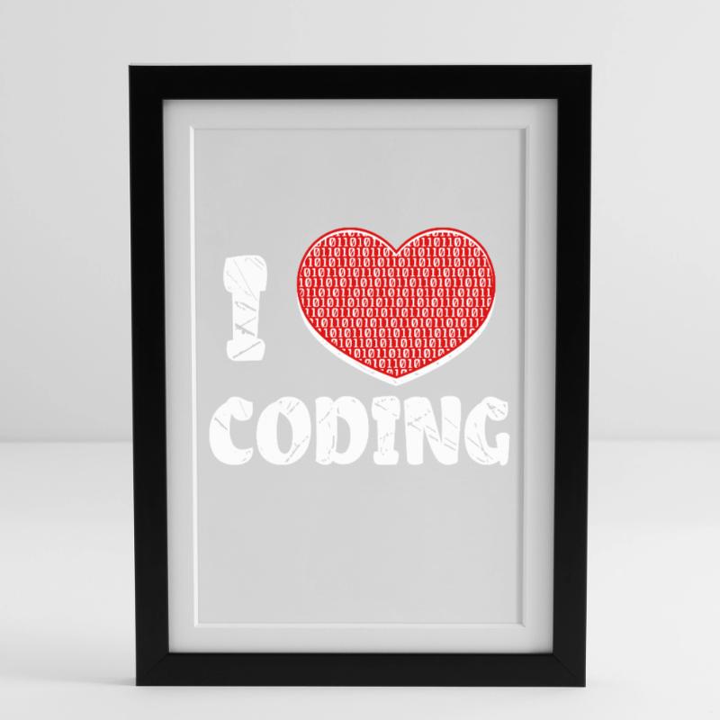 Développeur Heart Coding Statement Programmeur Affiche encadrée (27 × 37 cm)