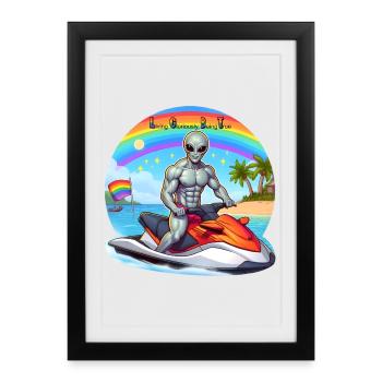 AlienJet Ski on the beach - Framed poster (27 × 37 cm) - black - Front