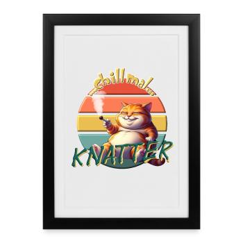 Chill Cat : Conception de t-shirt à hochet amusant - Affiche encadrée (27 × 37 cm) - noir - Devant