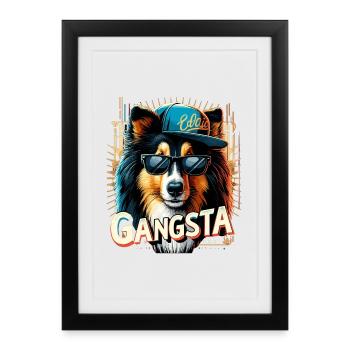 Collie Gangsta Gangster chien cadeau - Affiche encadrée (27 × 37 cm) - noir - Devant