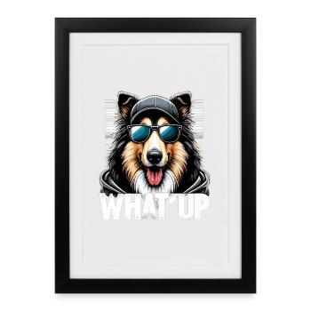 Collie Was geht Gangsta Gangster Hund Geschenk - Gerahmtes Poster (27 × 37 cm) - Schwarz - Vorne