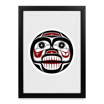 Crâne pleureur d’art amérindien rouge noir haïda - Affiche encadrée (27 × 37 cm) - noir - Devant