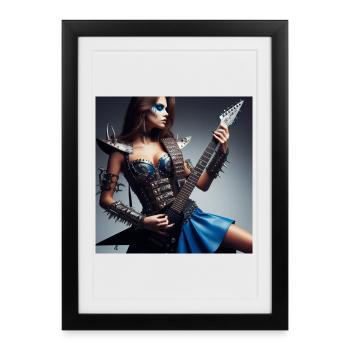 Femme guitar hero - Affiche encadrée (27 × 37 cm) - noir - Devant