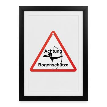 achtung bogenschütze bsv bogenverein bogenschießen - Gerahmtes Poster (27 × 37 cm) - Schwarz - Vorne