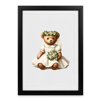 Ours en peluche vintage nostalgique en tant que mariée avec des fleurs - Affiche encadrée (27 × 37 cm) - noir - Devant