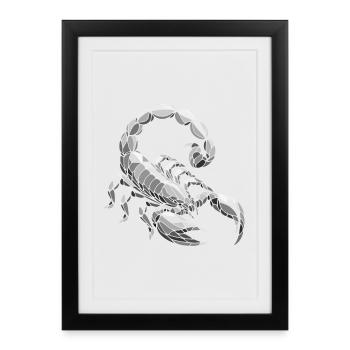 scorpion noir et blanc art géométrique polygone - Affiche encadrée (27 × 37 cm) - noir - Devant